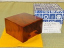 奥山正直作島桑杢拭漆仕上将棋駒箱落款付/使用品　紙箱付(KH382)